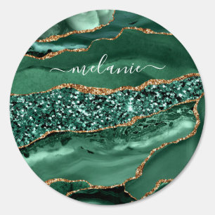 Agate Green Gold Glitter Geode Marble Custom Name Sign