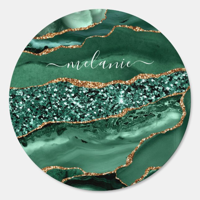 Agate Green Gold Glitter Geode Marble Custom Name Sign (Front)