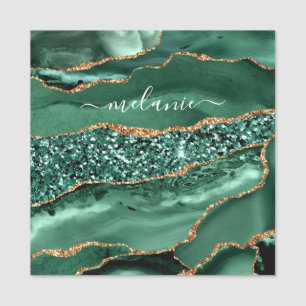 Agate Green Gold Glitter Geode Marble Custom Name Tag