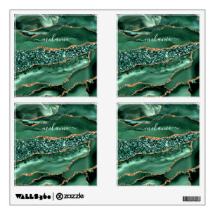 Agate Green Gold Glitter Geode Marble Custom Name Wall Decal