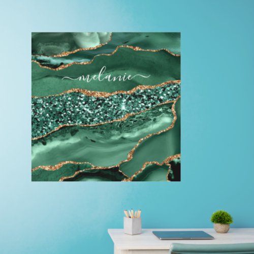 Agate Green Gold Glitter Geode Marble Custom Name Wall Decal