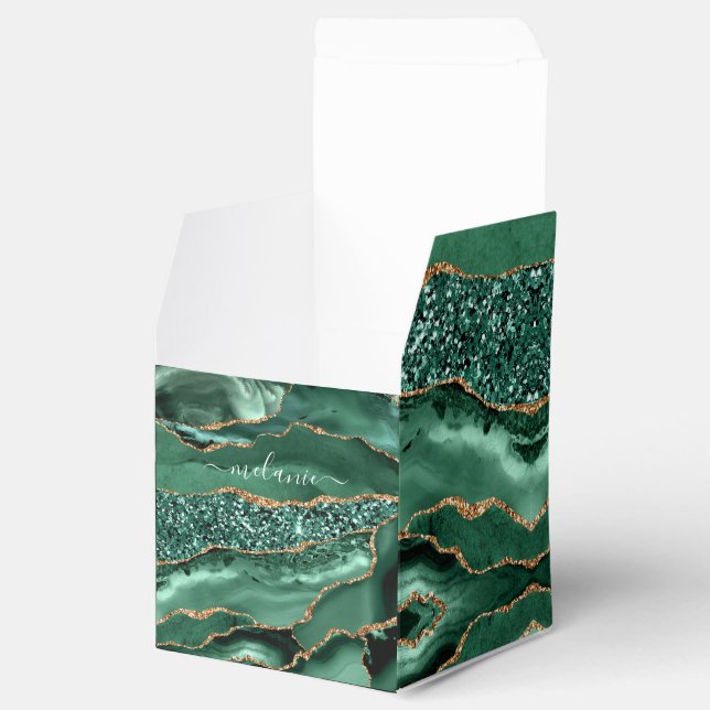 Agate Green Gold Glitter Geode Marble with Name Favor Boxes (Opened)