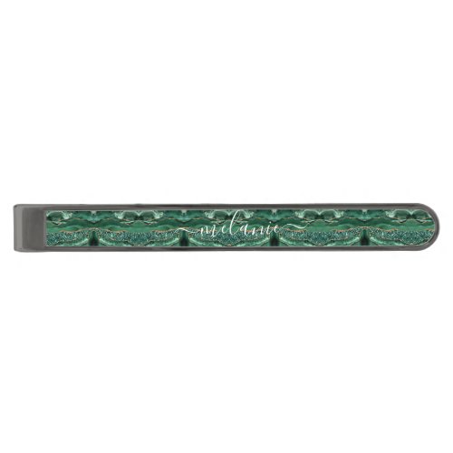 Agate Green Gold Glitter Geode Marble Your Name Gunmetal Finish Tie Bar