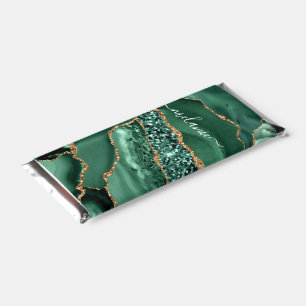 Agate Green Gold Glitter Geode Marble Your Name Hershey Bar Favors