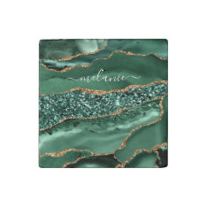 Agate Green Gold Glitter Geode Marble Your Name Stone Magnet at Zazzle