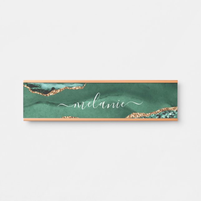Agate Green Gold Glitter Marble Add Name Door Sign (Front)