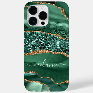 Agate Green Gold Glitter Marble Custom Name Case-Mate iPhone 14 Pro Max Case