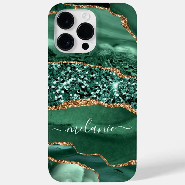 Agate Green Gold Glitter Marble Custom Name Case-Mate iPhone Case (Back)