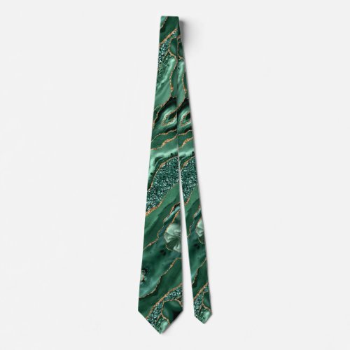 Agate Green Gold Glitter Marble Emerald Neck Tie