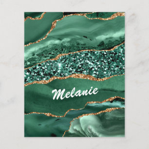 Agate Green Gold Glitter Marble Flyers Custom Name