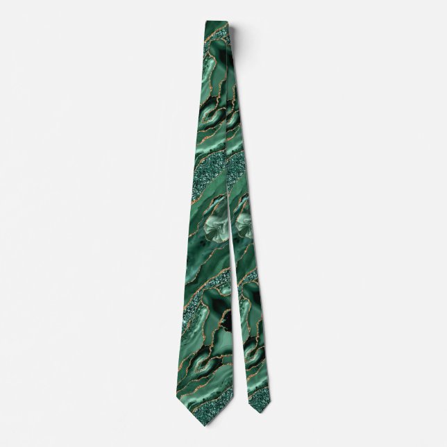 Agate Green Gold Glitter Marble Gemstone Neck Tie (Front)