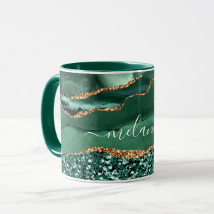 Agate Green Gold Glitter Marble Mug Gift Your Name
