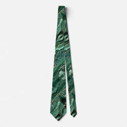 Agate Green Gold Glitter Marble Neck Tie Emerald 