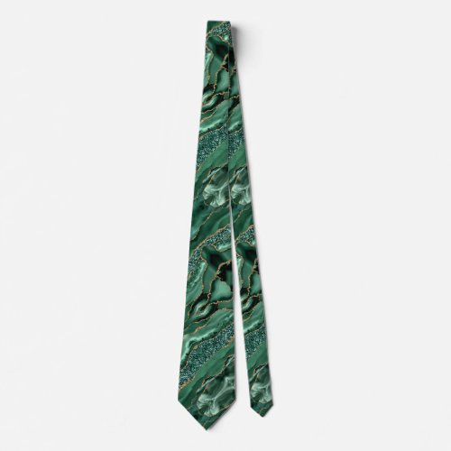 Agate Green Gold Glitter Marble Neck Tie Emerald