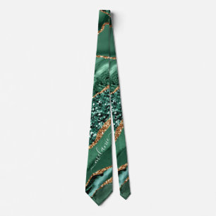 Agate Green Gold Glitter Marble Neck Tie Your Name