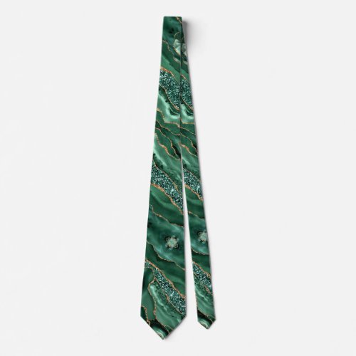 Agate Green Gold Glitter Marble Party Neck Tie
