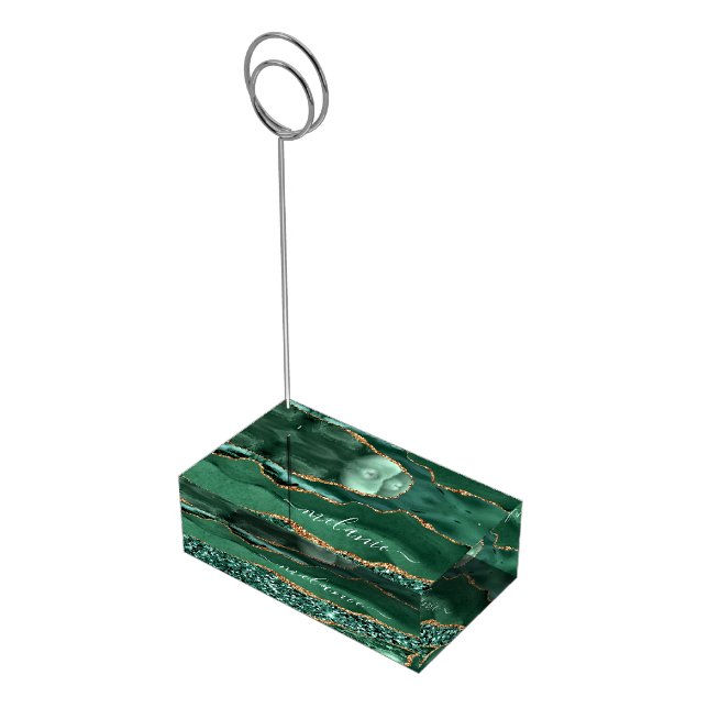 Agate Green Gold Glitter Marble Place Card Holder (Corner)