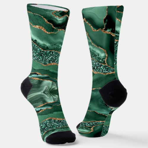 Agate Green Gold Glitter Marble Sparkle Socks