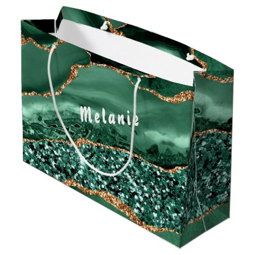 Agate Green Gold Glitter Marble Your Name Gift Bag