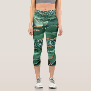 Agate Green Gold Glitter Marble Your Name Leggings