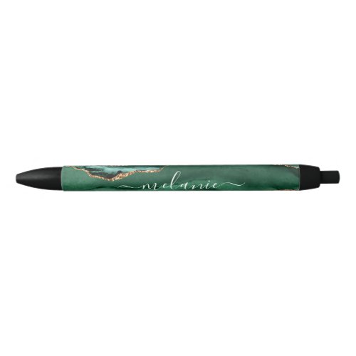 Agate Green Gold Glitter Marble Your Name Pen