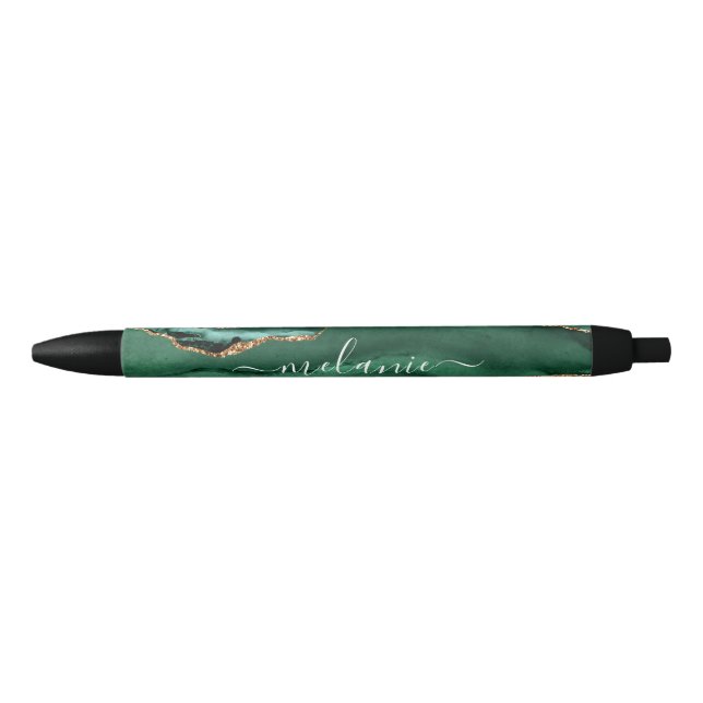 Agate Green Gold Glitter Marble Your Name Pen (Front)