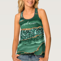 Agate Green Gold Glitter Marble Your Name Tank Top