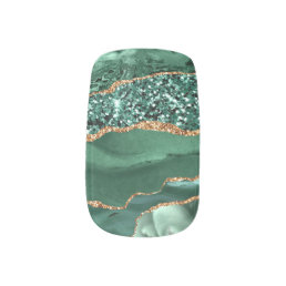 Agate Green Gold Glitter Sparkle Marble Gemstone Minx Nail Art