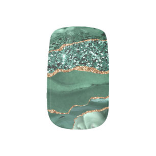 Agate Green Gold Glitter Sparkle Marble Gemstone Minx Nail Art