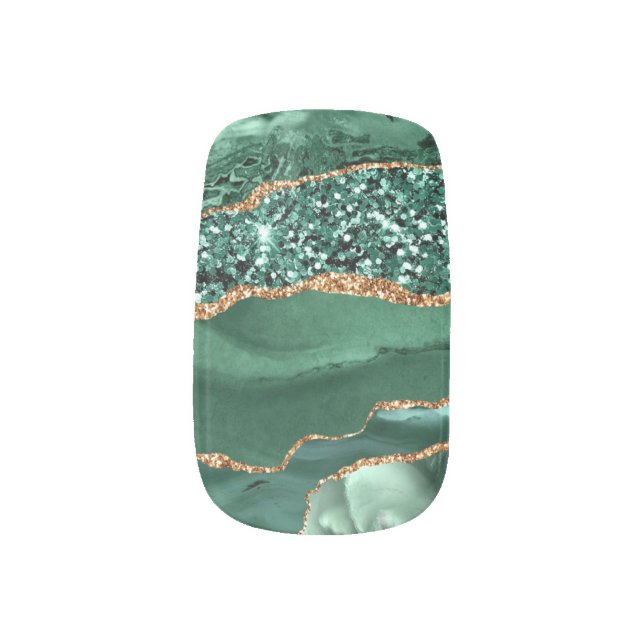 Agate Green Gold Glitter Sparkle Marble Gemstone Minx Nail Art (Right Thumb)