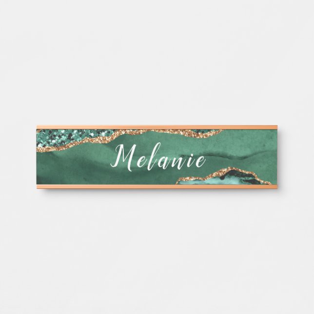 Agate Green Gold Glitter Sparkle Name Door Sign (Front)