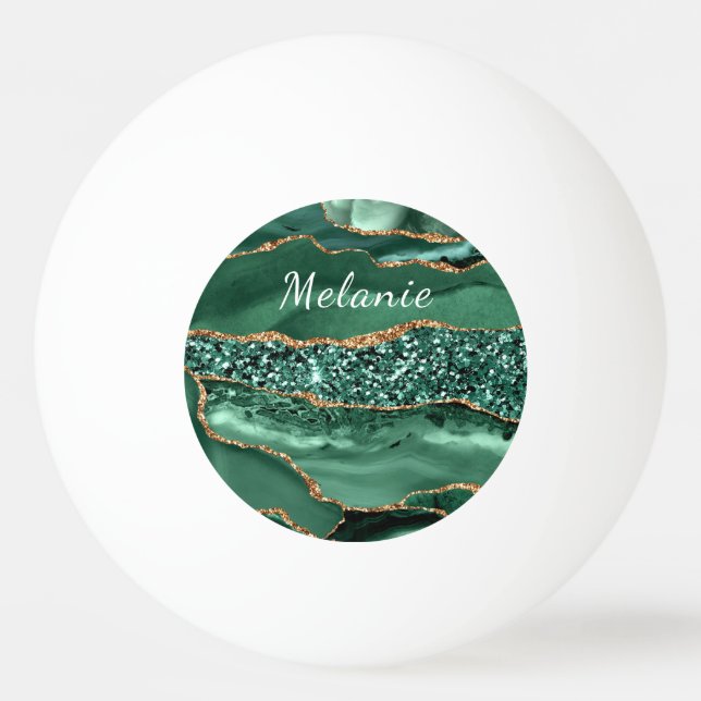 Agate Green Gold Glitter Your Name Ping Pong Ball (Front)