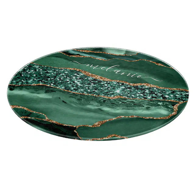 Agate Green Gold Marble Your Name Cutting Board