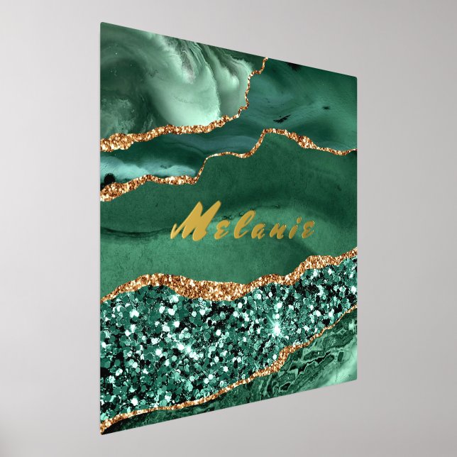 Agate Green Gold Marble Your Name Foil Print (Laydown)