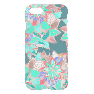 Agate green living coral teal rose gold floral unc iPhone SE/8/7 case