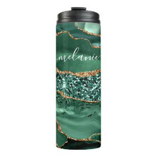 Agate Green Marble Custom Name Thermal Tumbler