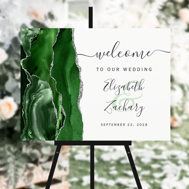 Agate Green Silver Script Wedding Welcome Sign (Creator Uploaded)