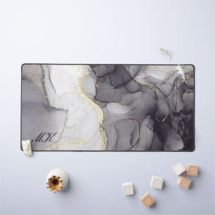 Agate Grey and Black Marble Custom Name Letter  Desk Mat