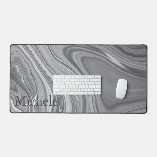 Agate Grey Marble Swirl Custom Name Letter  Desk Mat