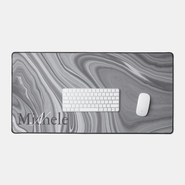 Agate Grey Marble Swirl Custom Name Letter  Desk Mat (Keyboard & Mouse)