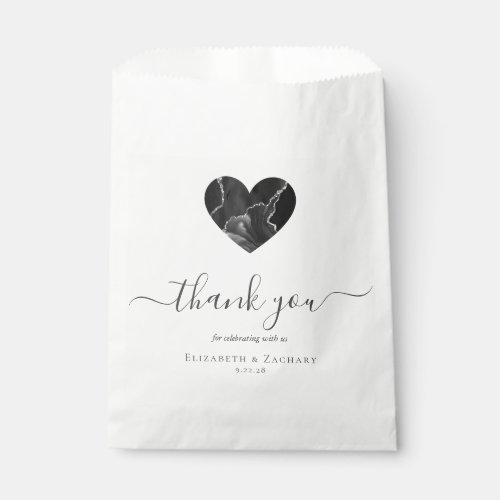 Agate Heart Script Thank You Black Silver Wedding Favor Bag