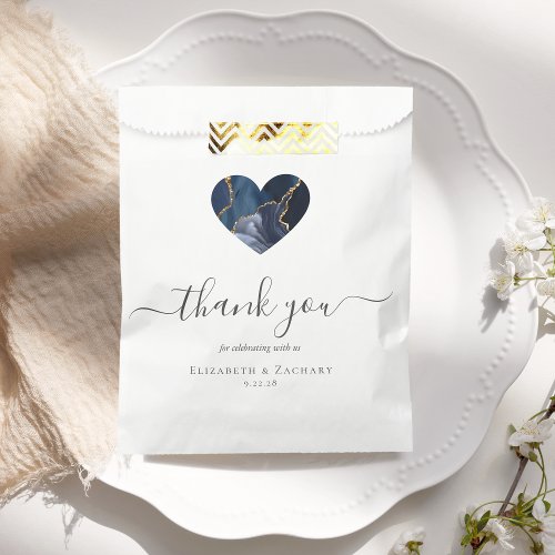 Agate Heart Thank You Navy Blue Gold Wedding Favor Bag