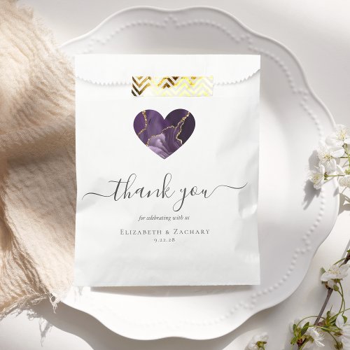 Agate Heart Thank You Purple Gold Wedding Favor Bag