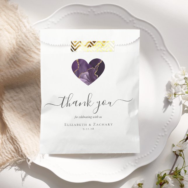 Agate Heart Thank You Purple Gold Wedding Favor Bag (Creator Uploaded)