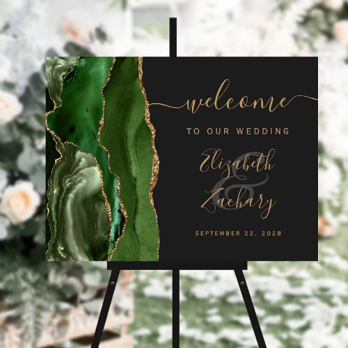 Agate Hunter Green Gold Dark Wedding Welcome Foam Board