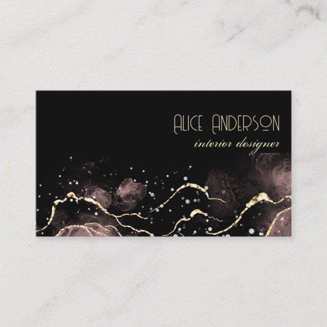 Agate ink luxury elegant gold modern glam  business card (Front)