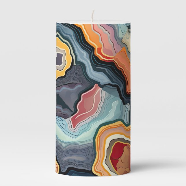 Agate inspired Geode Pattern  Pillar Candle (Front)