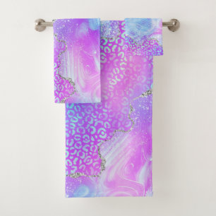 Agate Leopard Print Design in Purple and Pink Bath Towel Set