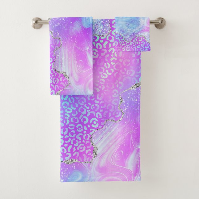 Agate Leopard Print Design in Purple and Pink Bath Towel Set (Insitu)