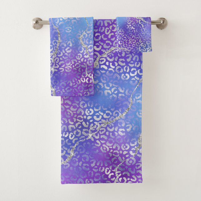 Agate Leopard Print Design in Purple and Silver Bath Towel Set (Insitu)